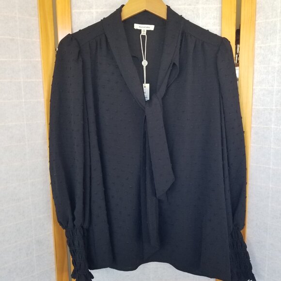 NEW Max Studio Black Neck P Bow Blouse Bishop Sleeves Size M $98 Retail - Picture 6 of 14